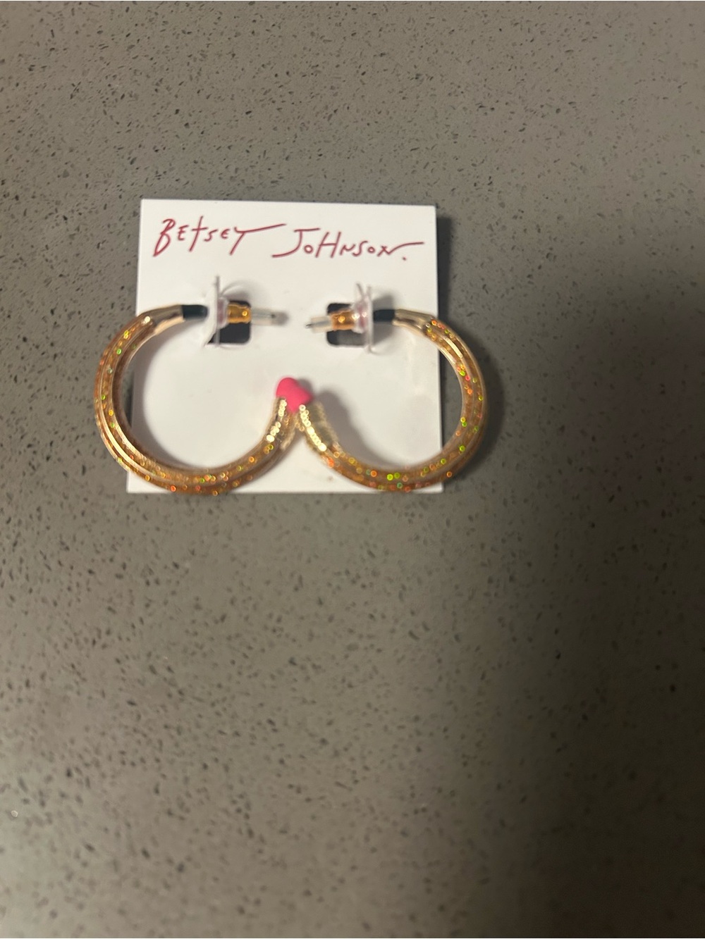 NEW Gold “Pencil” shaped hoop Betsey Johnson Earrings with pink erasers